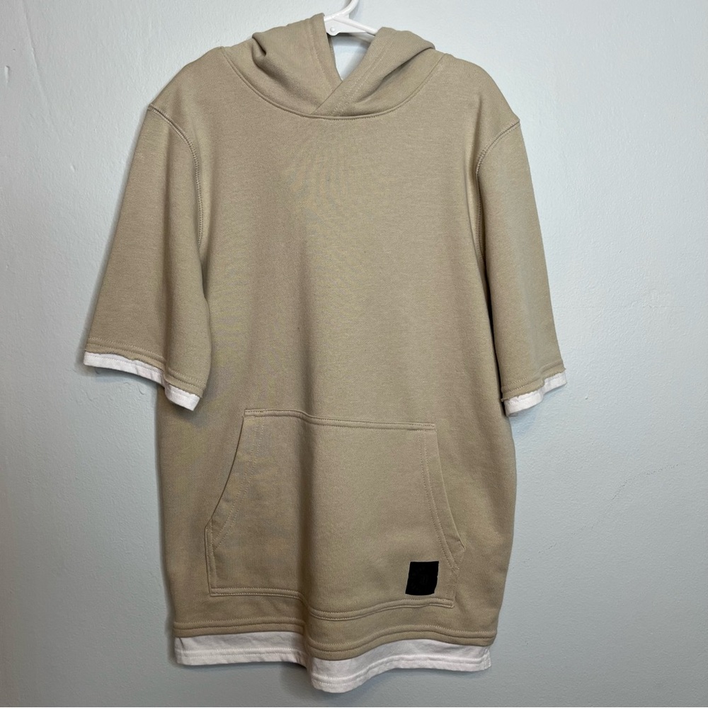 H&M Tan Beige White Short Sleeve Sweatshirt Hoodie 8-10Y NWT